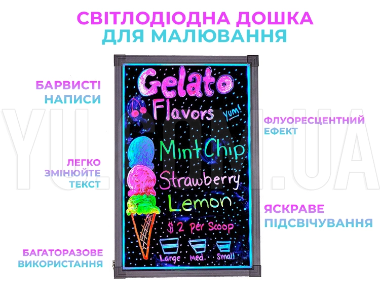 Світлодіодна дошка для малювання FLUORECENT BOARD 50*70 з фломастером та серветкою Світлодіодна дошка для малювання FLUORECENT BOARD 50*70 з фломастером та серветкою